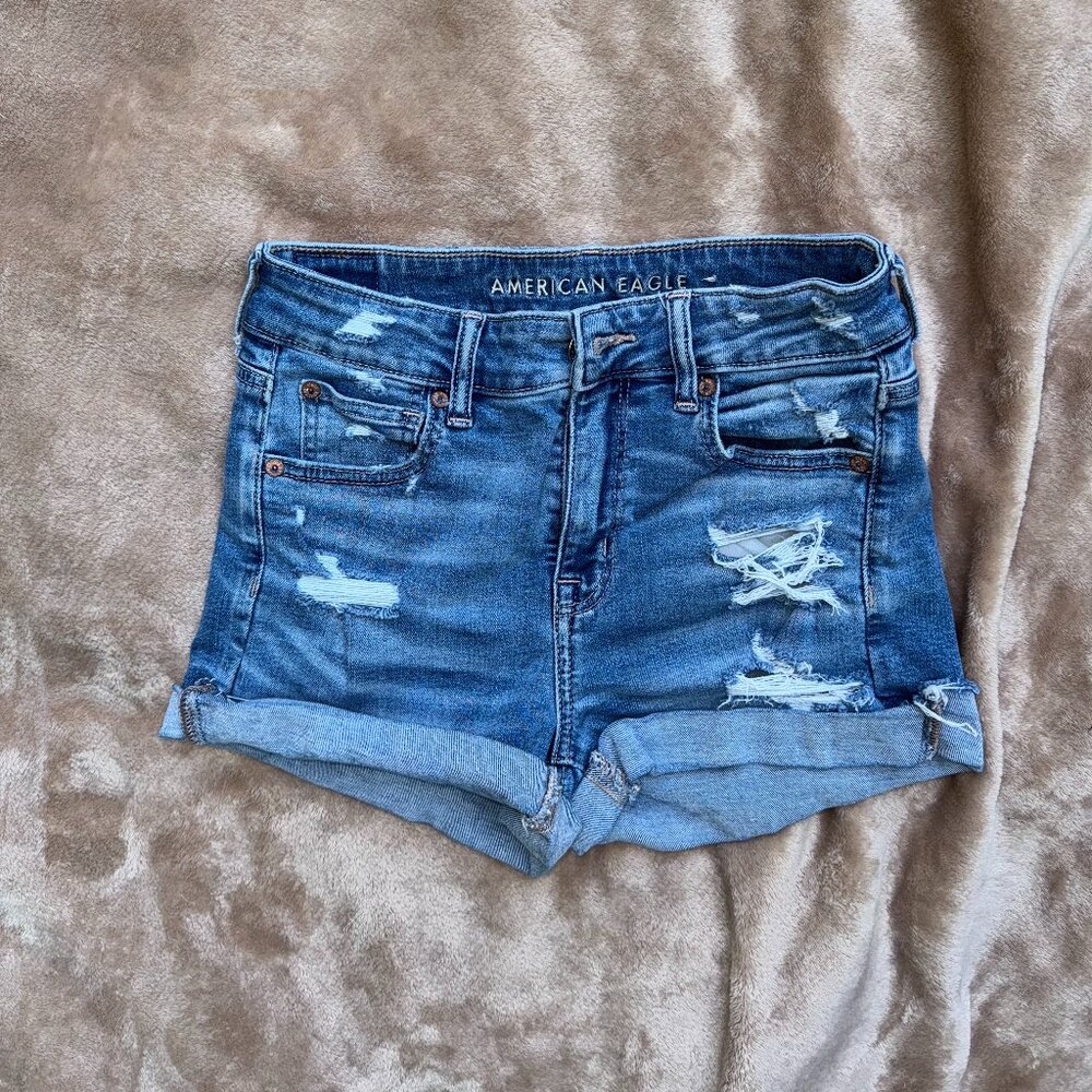 American Eagle Hi-Rise Shortie Distressed Denim Shorts